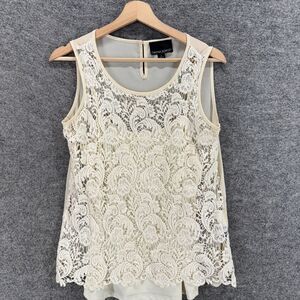 Cynthia Rowley Blouse Women S Small Beige Floral Crochet Sleeveless Wide Strap